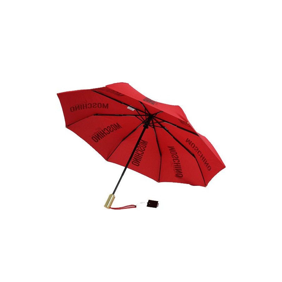 New Parapluie Rouge Pliant Poigne Or Moschino