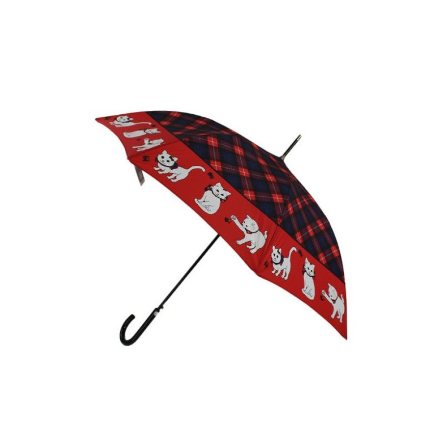 Clearance Parapluie Canne Chats Cossais Rouge