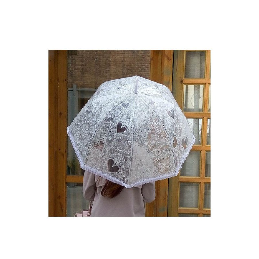 Hot Parapluie Transparent Blanc Coeur Et Dentelle