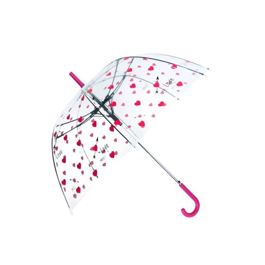 New Parapluie Cloche Transparent Coeurs Rouges