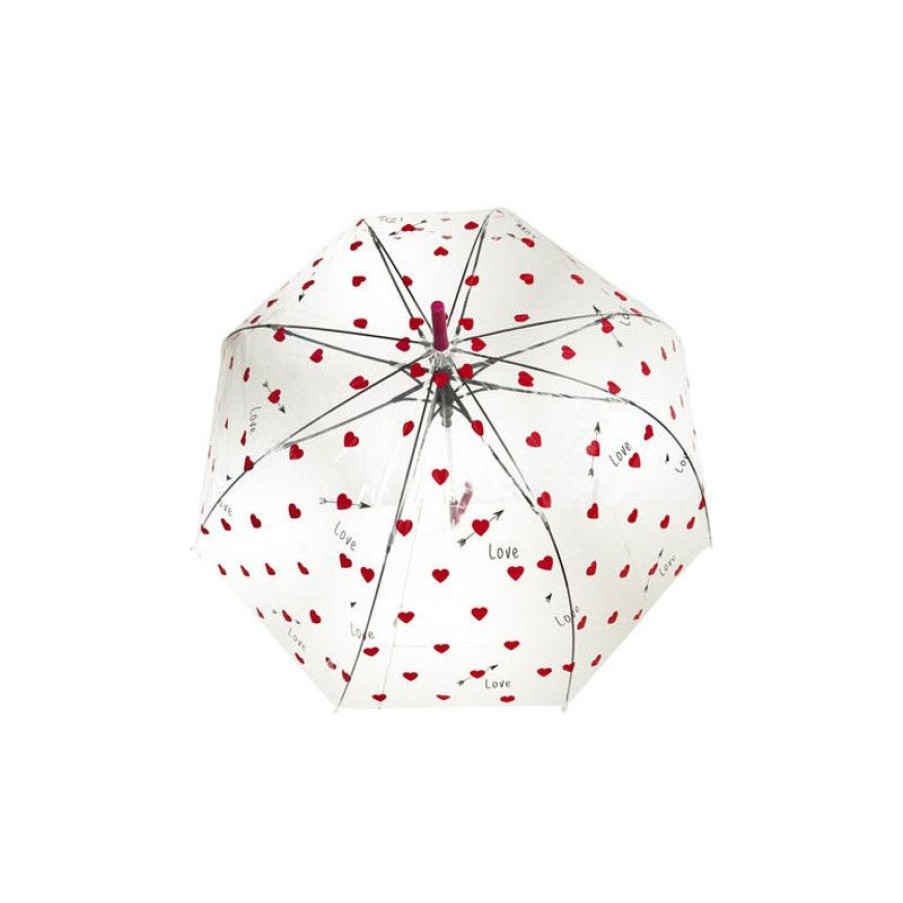 New Parapluie Cloche Transparent Coeurs Rouges