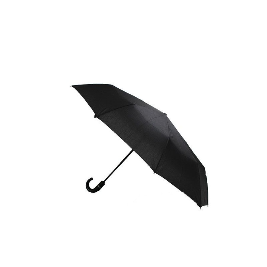 Clearance Parapluie Pliant Automatique Noir 10 Baleines Poigne Cuir