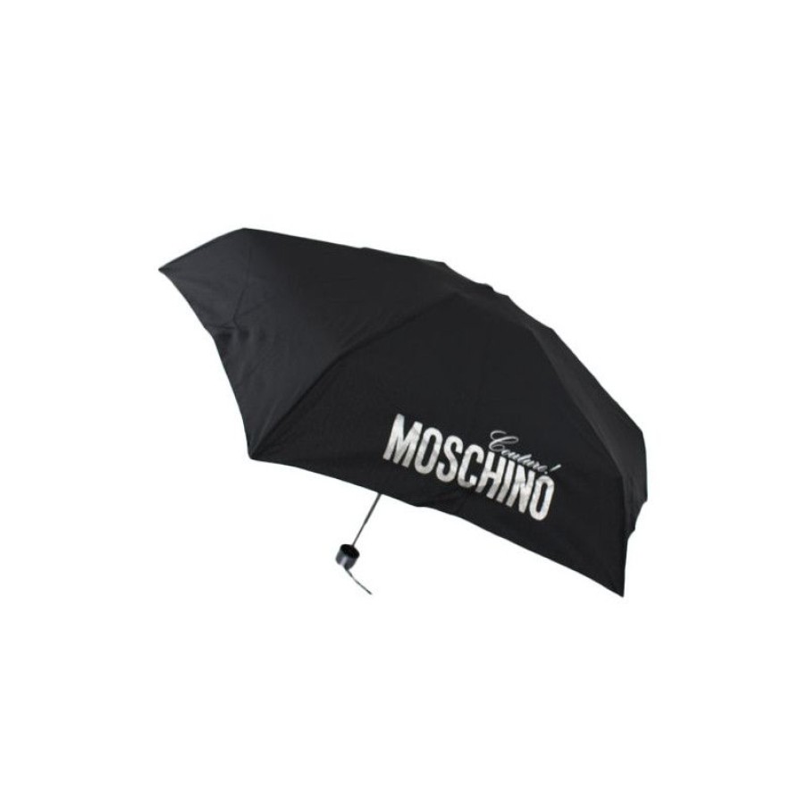 New Mini Parapluie Noir Et Argent Moschino Avec Trousse