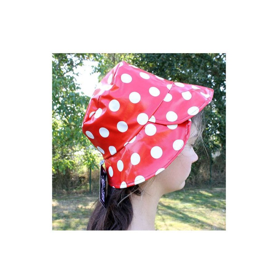 Clearance Chapeau De Pluie Rouge A Pois Blancs Bords Croiss