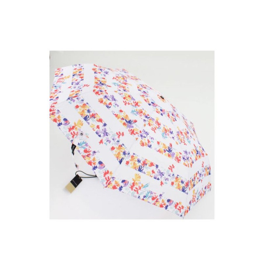 New Parapluie Pliant Fond Blanc Pierre Cardin Feuilles Printanires