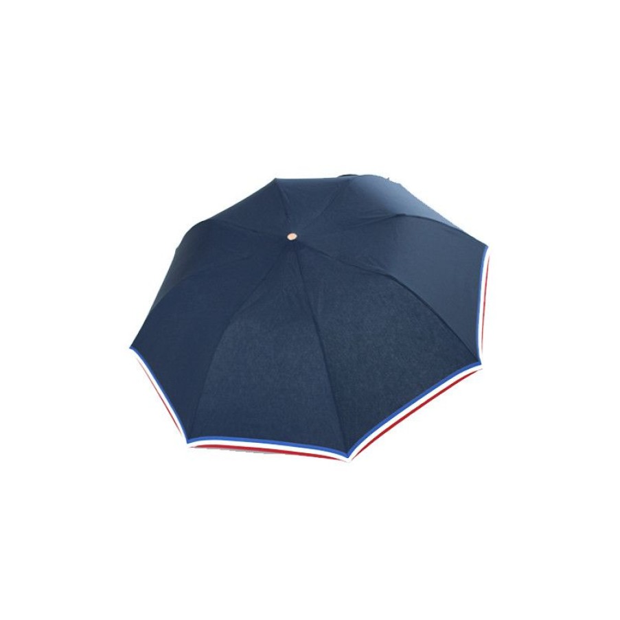 Clearance Parapluie Pliant Haut De Gamme Bleu Marine Liser Tricolore