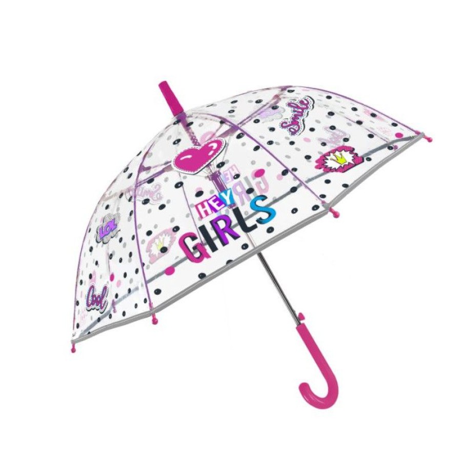 Wholesale Parapluie Fillette Transparent Rose Bande Rflchissante