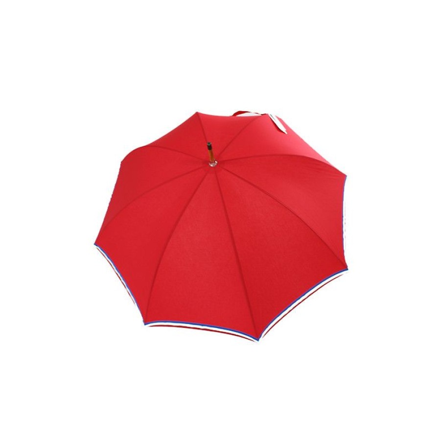 Clearance Parapluie Canne Haut De Gamme Rouge Liseret Tricolore