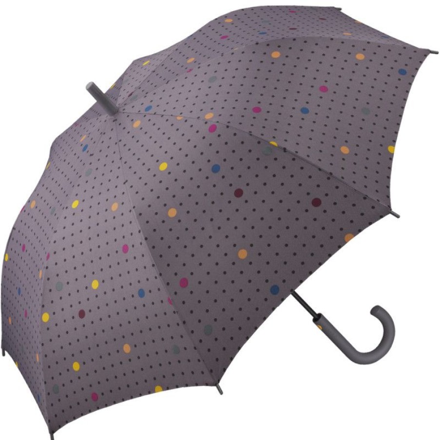 Online Parapluie Droit Esprit Automatique Gris Taupe Pois Multicolores