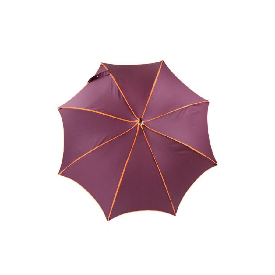 Clearance Parapluie Prune Liseret Orange Forme Pagode