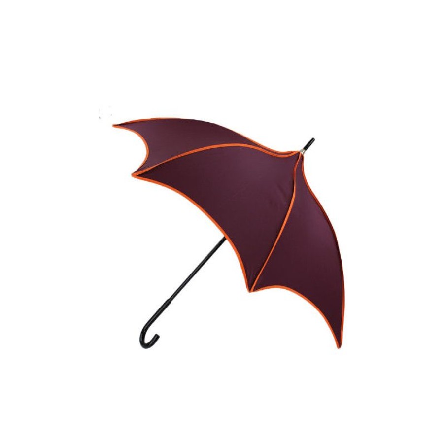 Clearance Parapluie Prune Liseret Orange Forme Pagode