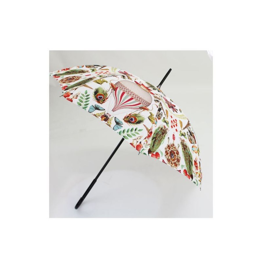 New Parapluie Canne De Luxe Blanc Jungle Tropicale