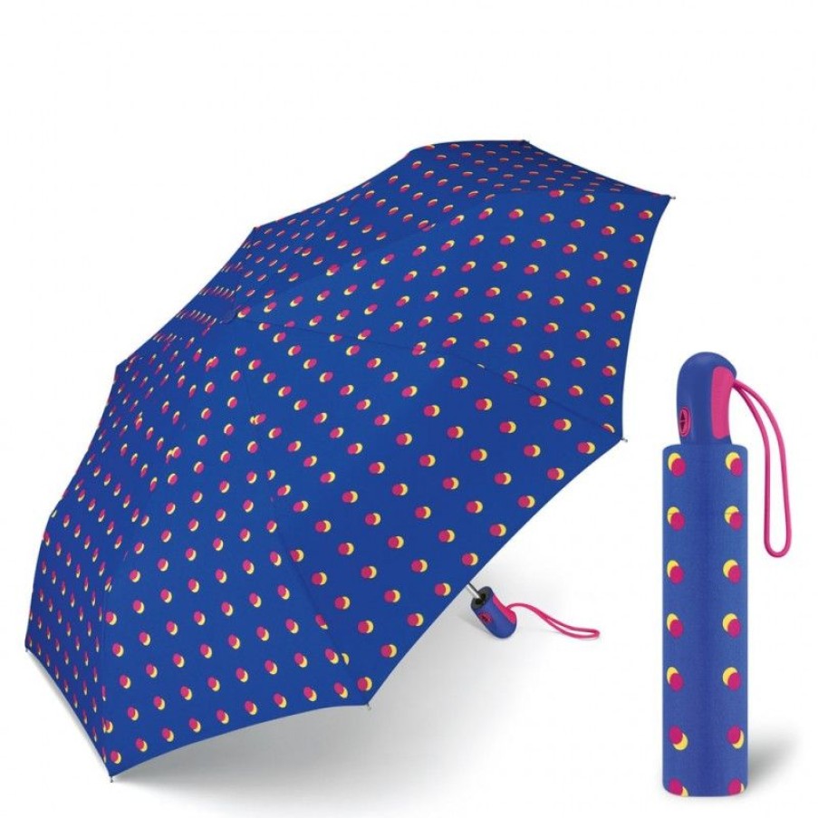 Clearance Parapluie Pliant Esprit Bleu Pois Roses Et Jaunes