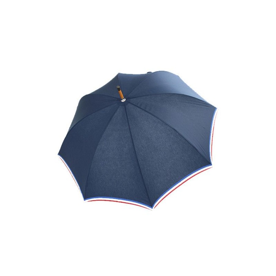 New Parapluie Canne Haut De Gamme Bleu Marine Liseret Tricolore