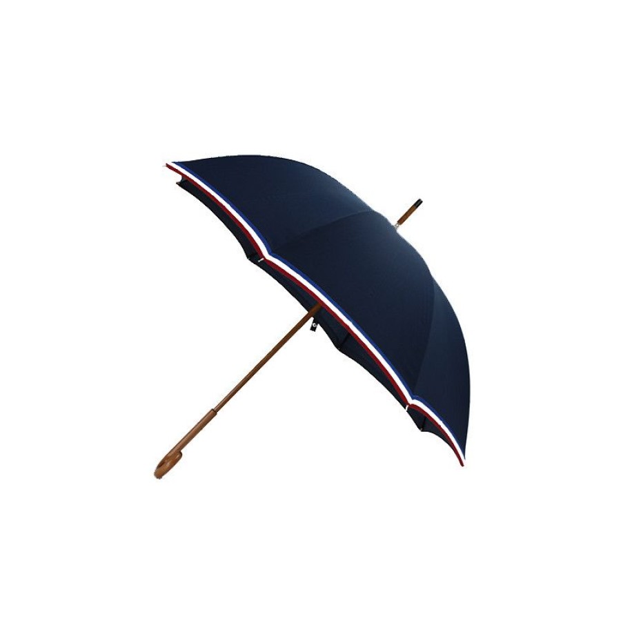 New Parapluie Canne Haut De Gamme Bleu Marine Liseret Tricolore