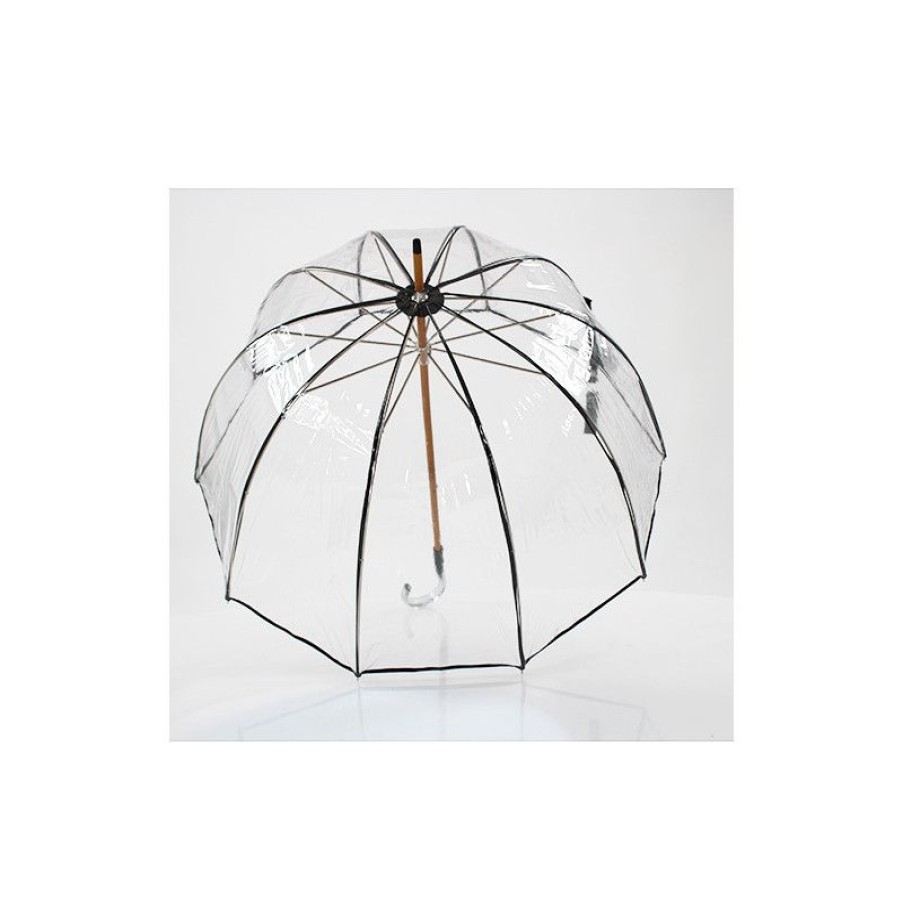 Hot Parapluie Transparent Cloche Made In France Ganse Noire