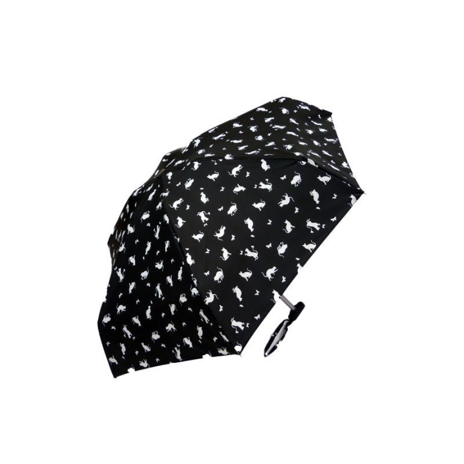 Hot Parapluie Ultra Plat Noir Pochon Chat Et Papillon