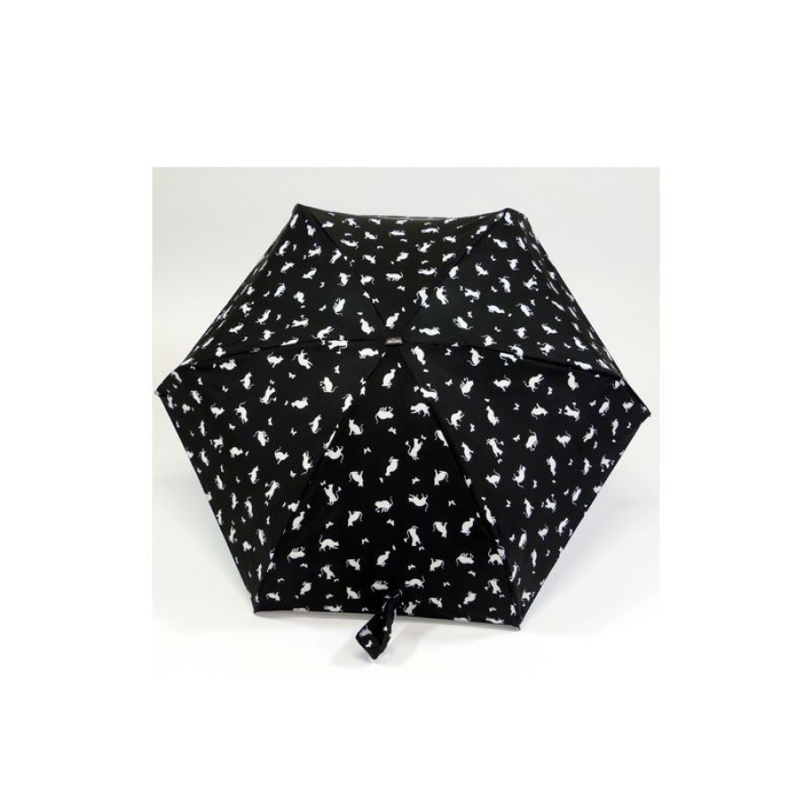 Hot Parapluie Ultra Plat Noir Pochon Chat Et Papillon