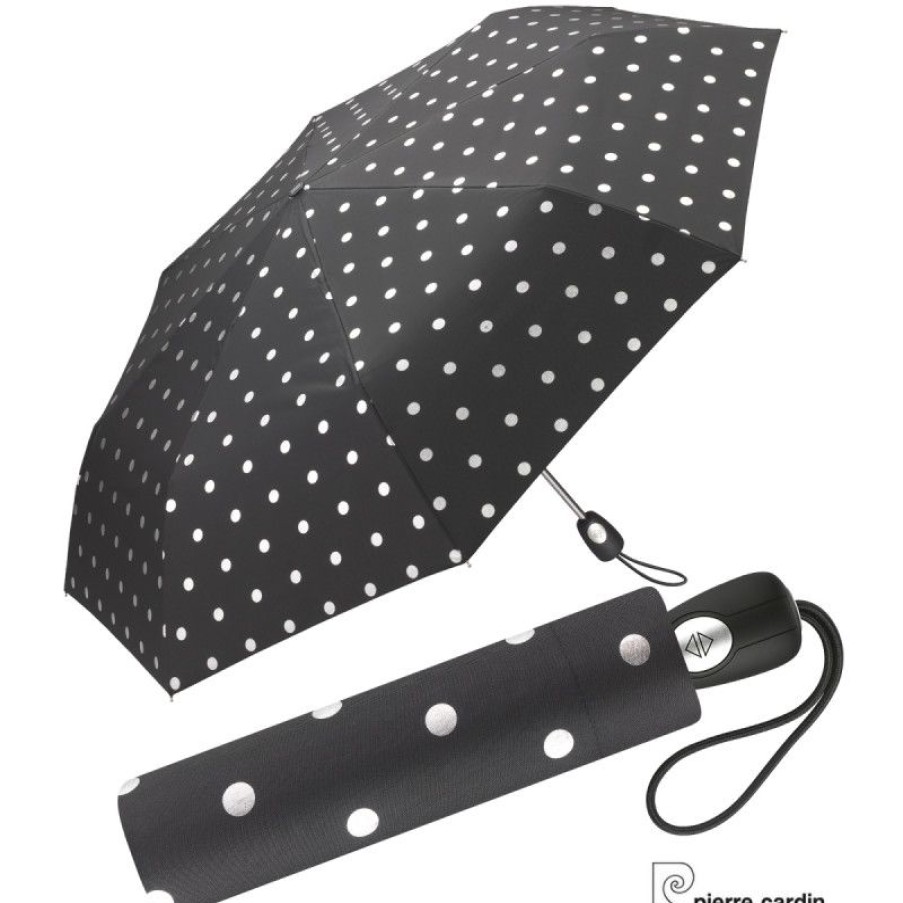 Hot Parapluie Pliable Pierre Cardin Noir A Pois Argent