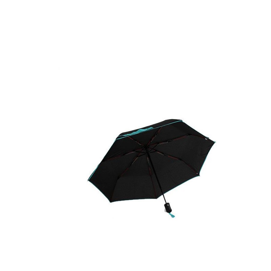 Clearance Parapluie Solide Noir Et Turquoise Pliant Automatique