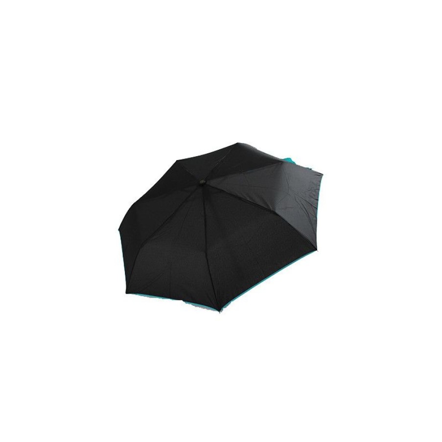 Clearance Parapluie Solide Noir Et Turquoise Pliant Automatique