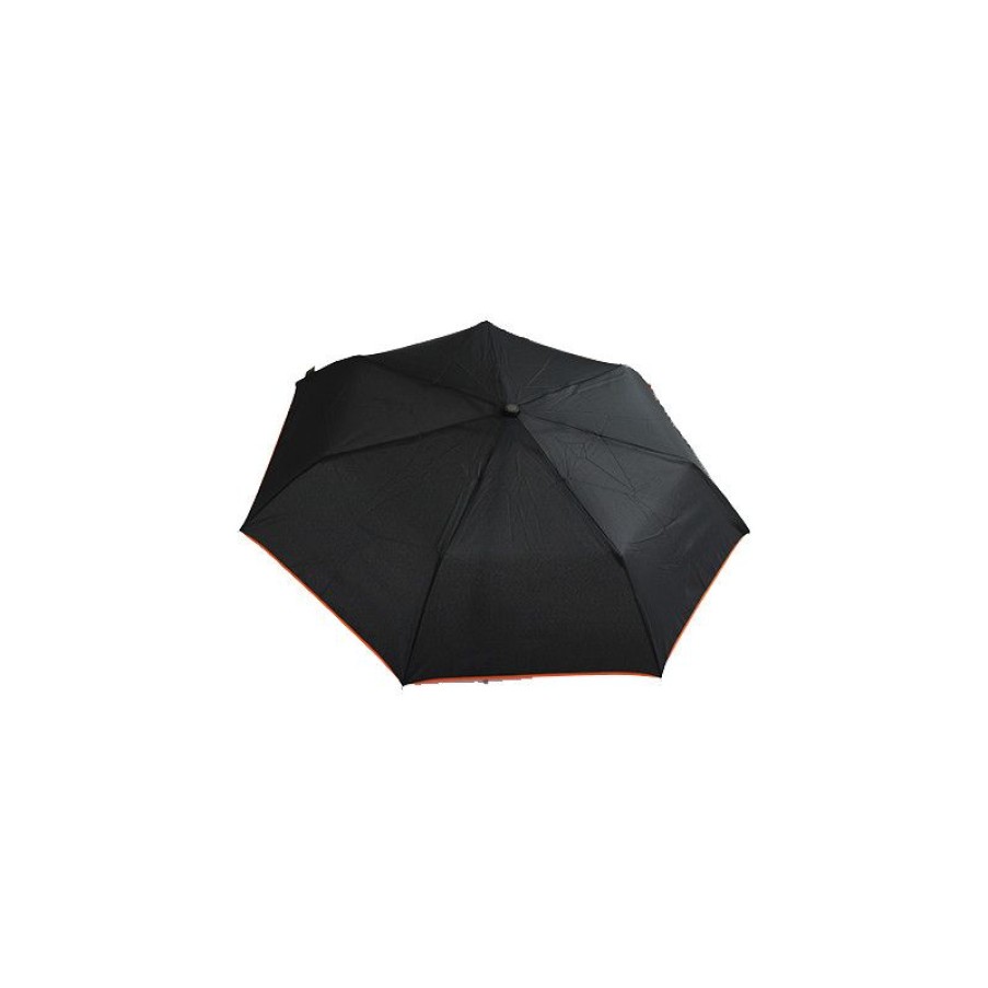 Clearance Parapluie Solide Noir Et Orange Pliant Automatique