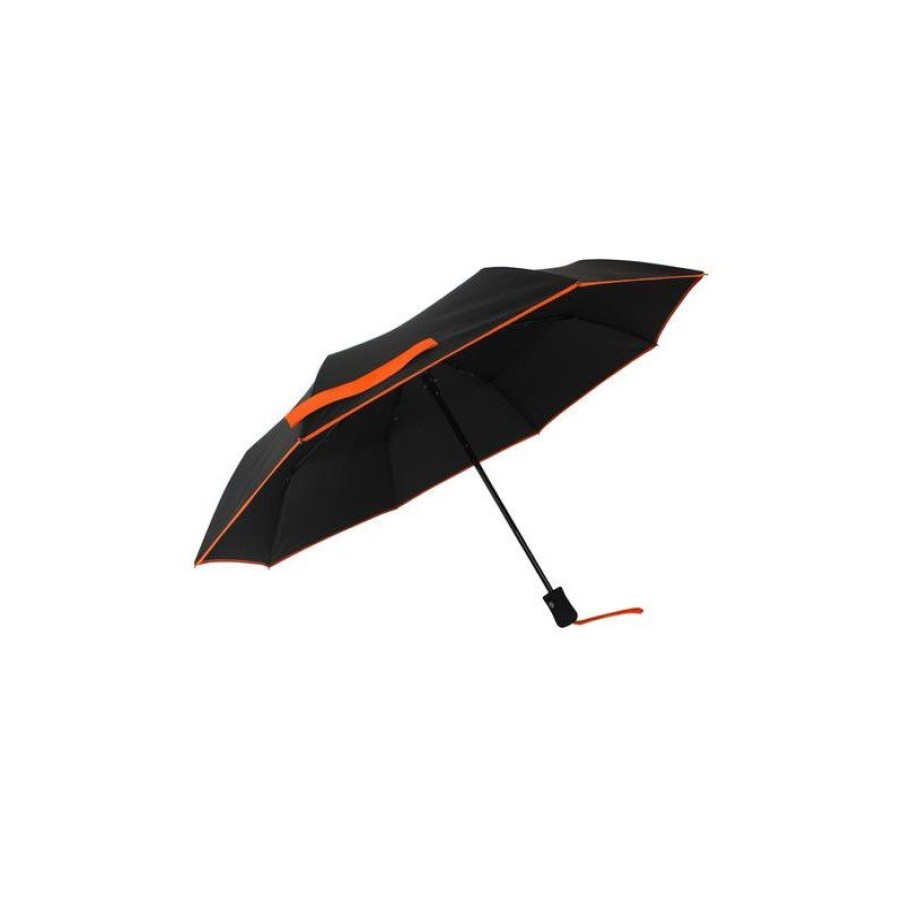 Clearance Parapluie Solide Noir Et Orange Pliant Automatique